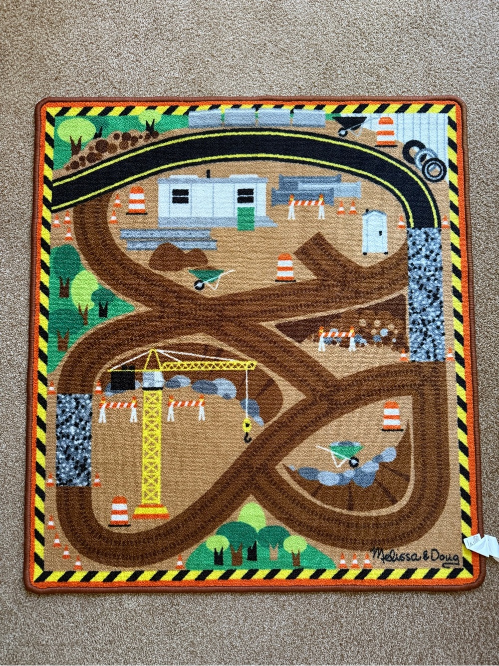 Melissa & Doug Construction Play Rug - Brown, Yellow, Green, Orange, Black